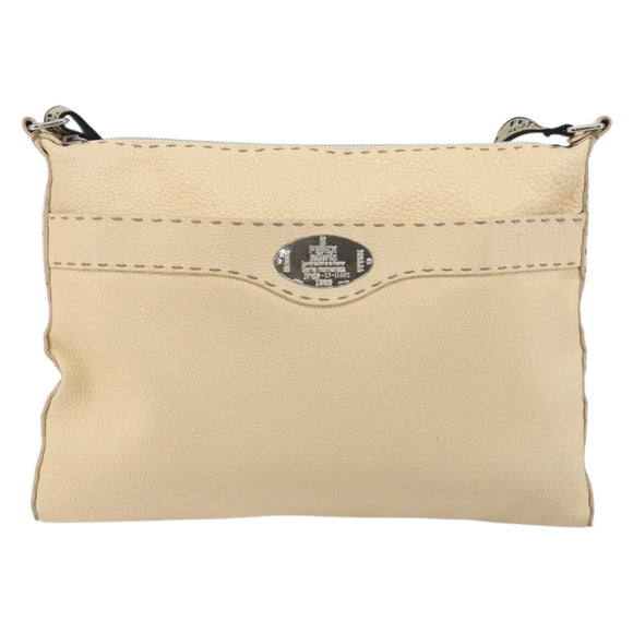 FENDI Celeria Shoulder Bag Leather Ivory Silver Auth 195647V
