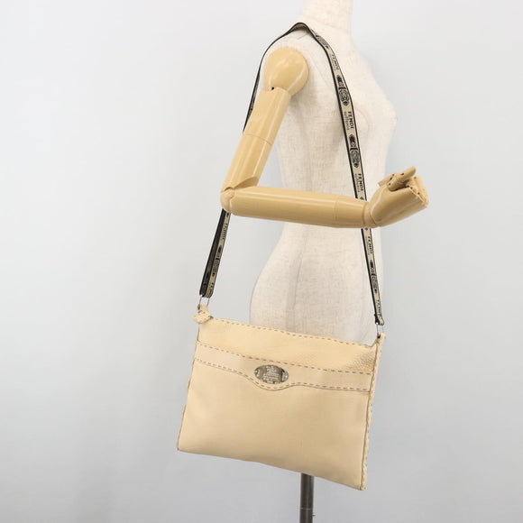 FENDI Celeria Shoulder Bag Leather Ivory Silver Auth 195647V