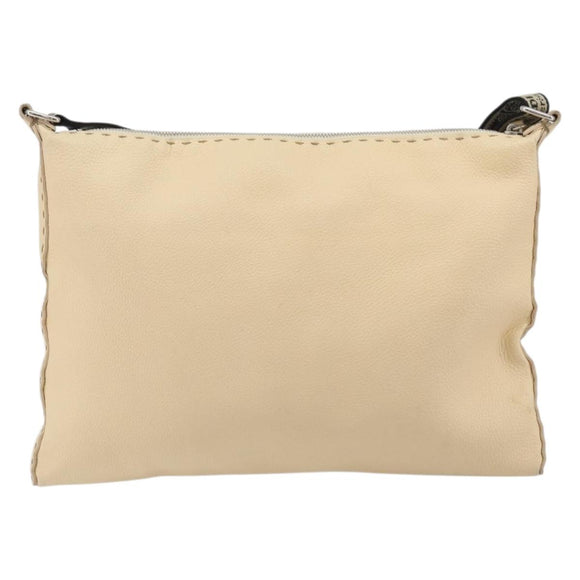 FENDI Celeria Shoulder Bag Leather Ivory Silver Auth 195647V