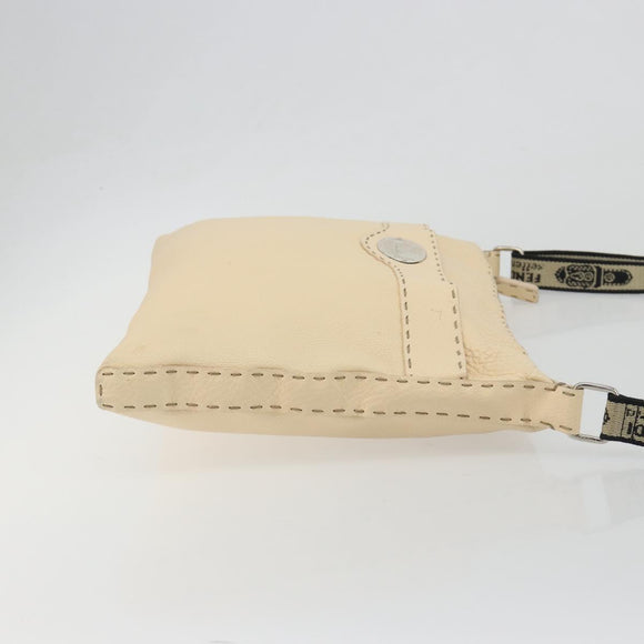FENDI Celeria Shoulder Bag Leather Ivory Silver Auth 195647V
