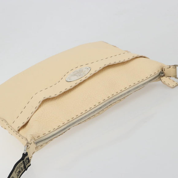 FENDI Celeria Shoulder Bag Leather Ivory Silver Auth 195647V