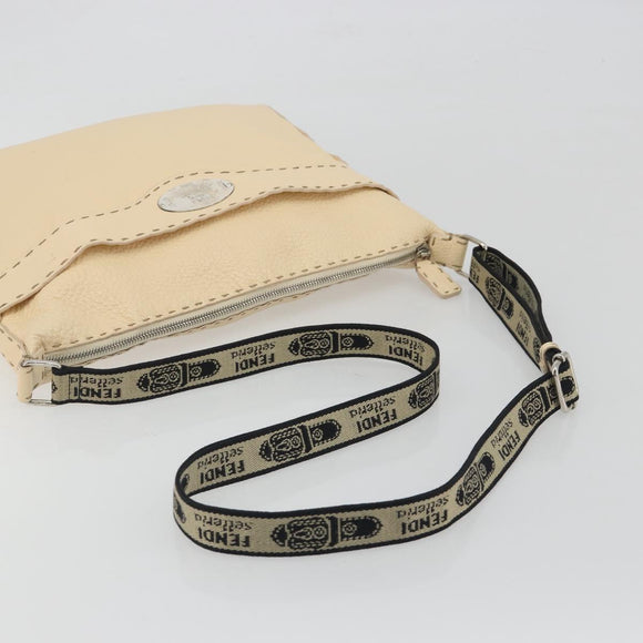 FENDI Celeria Shoulder Bag Leather Ivory Silver Auth 195647V