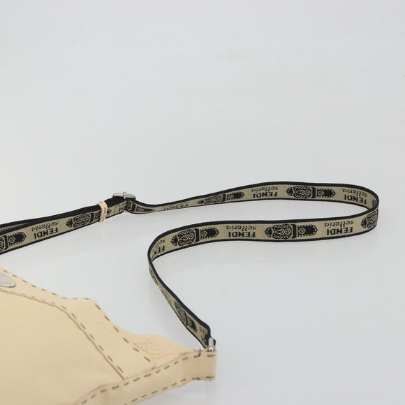 FENDI Celeria Shoulder Bag Leather Ivory Silver Auth 195647V
