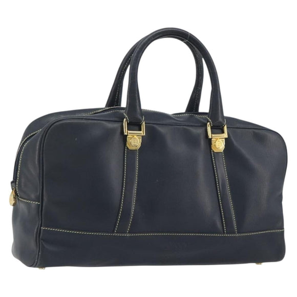 LOEWE Amazonas Hand Bag Leather Navy Gold Auth 195648A
