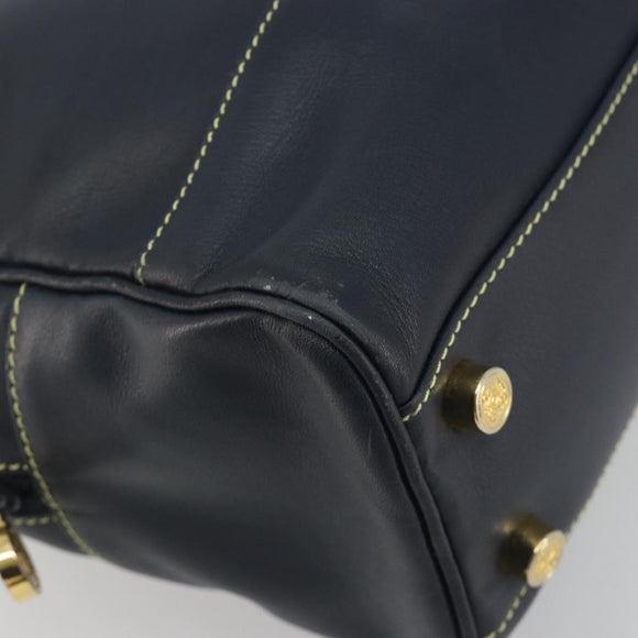 LOEWE Amazonas Hand Bag Leather Navy Gold Auth 195648A