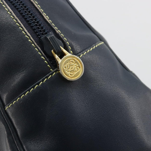 LOEWE Amazonas Hand Bag Leather Navy Gold Auth 195648A