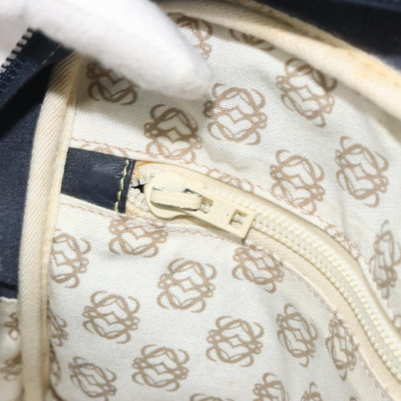 LOEWE Amazonas Hand Bag Leather Navy Gold Auth 195648A