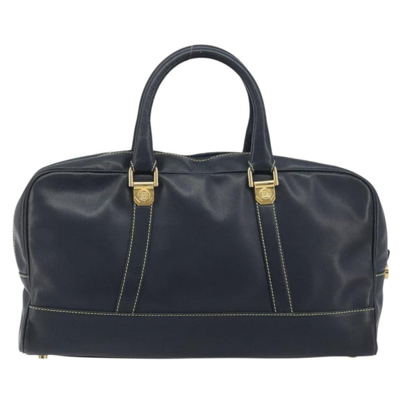 LOEWE Amazonas Hand Bag Leather Navy Gold Auth 195648A