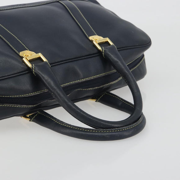 LOEWE Amazonas Hand Bag Leather Navy Gold Auth 195648A