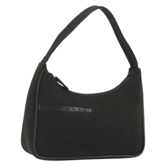PRADA PRADA Sports Hand Pouch Wool Khaki Silver Auth 195649A