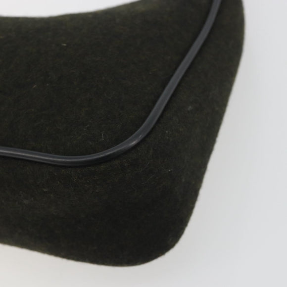 PRADA PRADA Sports Hand Pouch Wool Khaki Silver Auth 195649A
