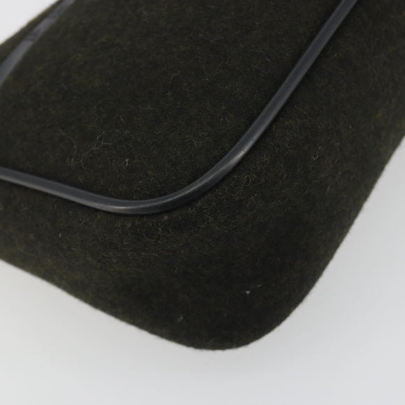 PRADA PRADA Sports Hand Pouch Wool Khaki Silver Auth 195649A