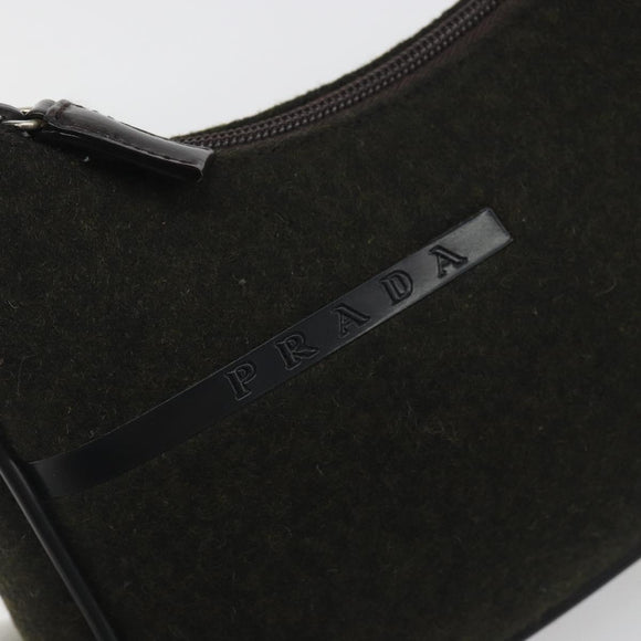 PRADA PRADA Sports Hand Pouch Wool Khaki Silver Auth 195649A