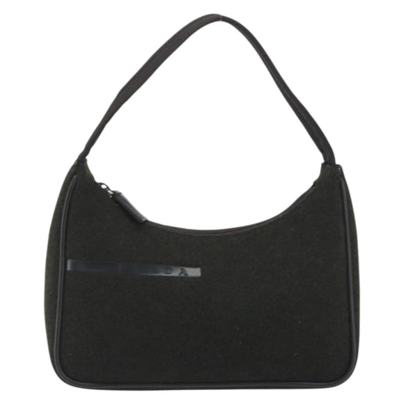 PRADA PRADA Sports Hand Pouch Wool Khaki Silver Auth 195649A
