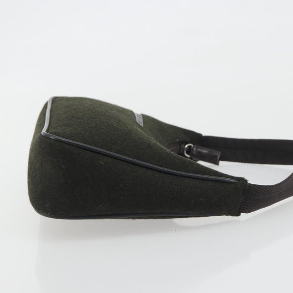 PRADA PRADA Sports Hand Pouch Wool Khaki Silver Auth 195649A