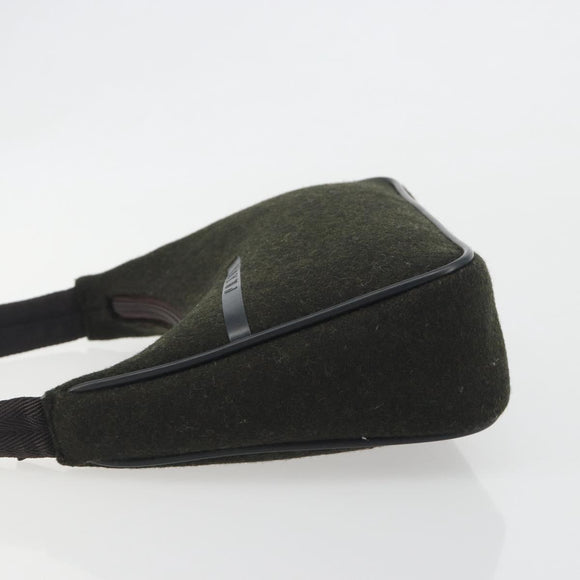 PRADA PRADA Sports Hand Pouch Wool Khaki Silver Auth 195649A
