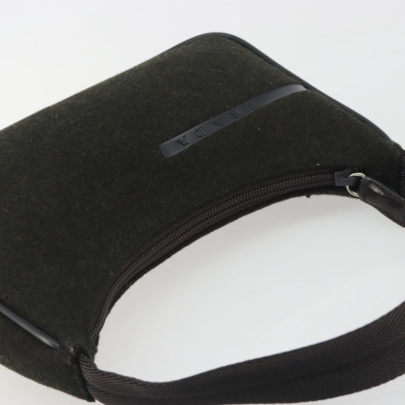 PRADA PRADA Sports Hand Pouch Wool Khaki Silver Auth 195649A