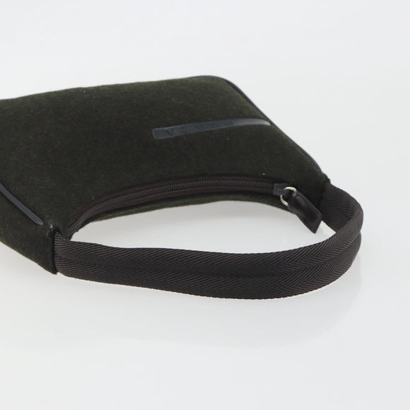 PRADA PRADA Sports Hand Pouch Wool Khaki Silver Auth 195649A