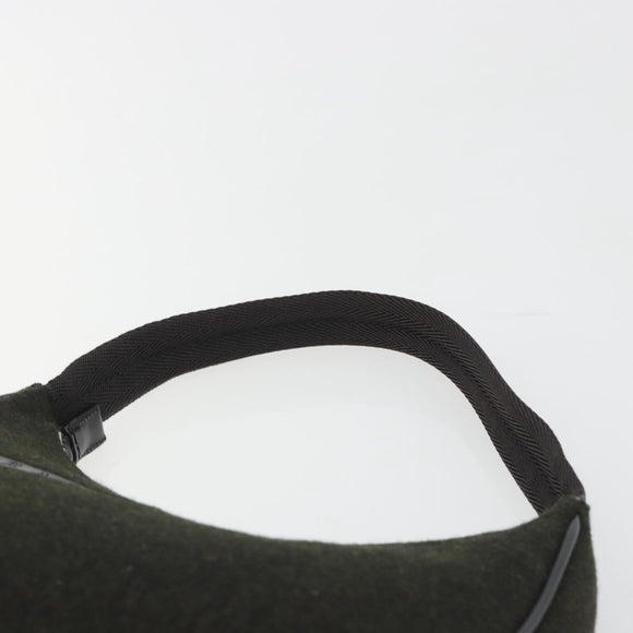 PRADA PRADA Sports Hand Pouch Wool Khaki Silver Auth 195649A