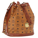 MCM Vicetos Logogram Shoulder Bag PVC Leather Brown Gold Auth 195650-1