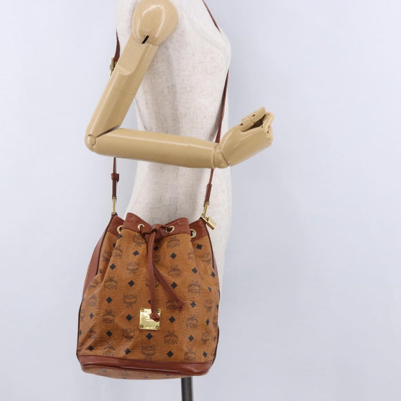 MCM Vicetos Logogram Shoulder Bag PVC Leather Brown Gold Auth 195650