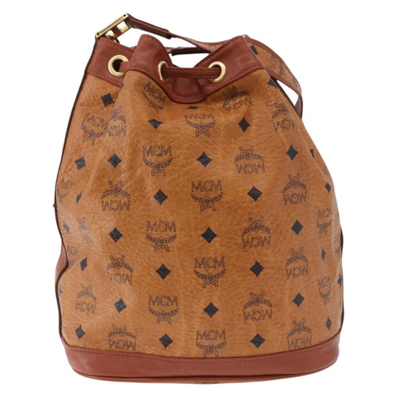 MCM Vicetos Logogram Shoulder Bag PVC Leather Brown Gold Auth 195650
