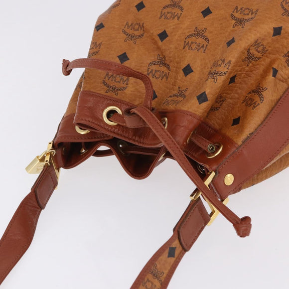 MCM Vicetos Logogram Shoulder Bag PVC Leather Brown Gold Auth 195650