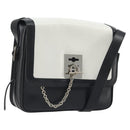 CELINE Shoulder Bag Leather White Black Silver Auth 195652-1