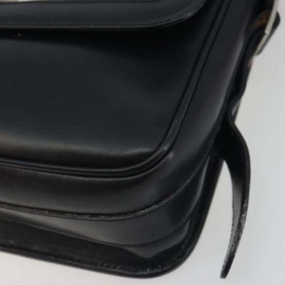 CELINE Shoulder Bag Leather White Black Silver Auth 195652
