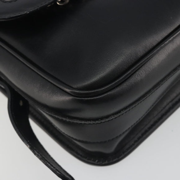 CELINE Shoulder Bag Leather White Black Silver Auth 195652