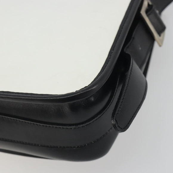 CELINE Shoulder Bag Leather White Black Silver Auth 195652