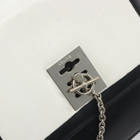 CELINE Shoulder Bag Leather White Black Silver Auth 195652