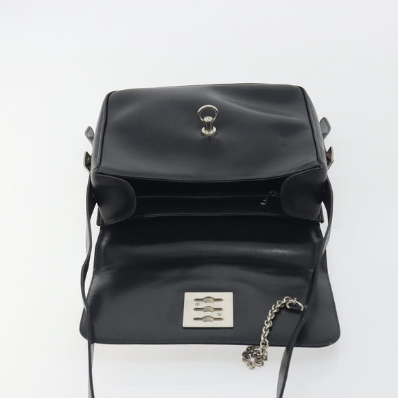 CELINE Shoulder Bag Leather White Black Silver Auth 195652