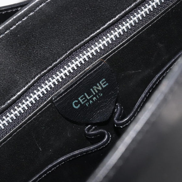 CELINE Shoulder Bag Leather White Black Silver Auth 195652