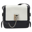 CELINE Shoulder Bag Leather White Black Silver Auth 195652-13