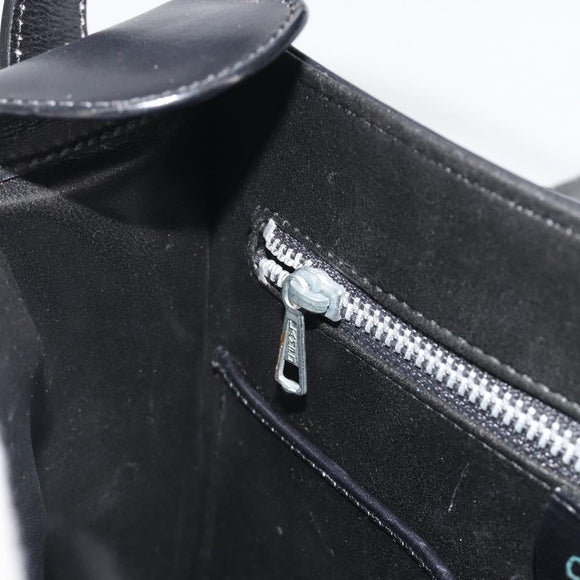 CELINE Shoulder Bag Leather White Black Silver Auth 195652