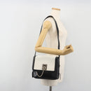 CELINE Shoulder Bag Leather White Black Silver Auth 195652-25