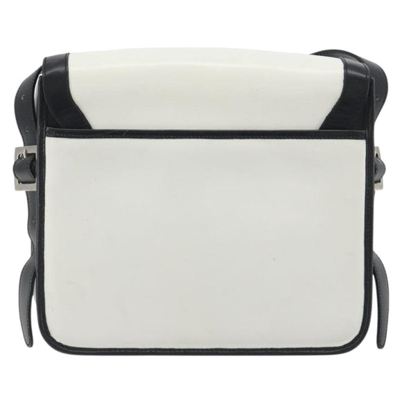 CELINE Shoulder Bag Leather White Black Silver Auth 195652