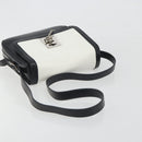 CELINE Shoulder Bag Leather White Black Silver Auth 195652-7