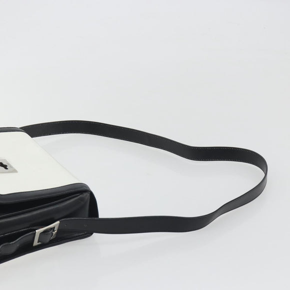 CELINE Shoulder Bag Leather White Black Silver Auth 195652