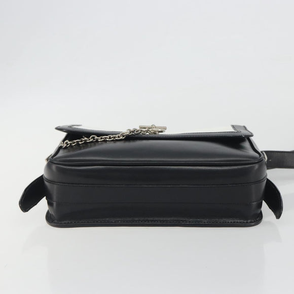 CELINE Shoulder Bag Leather White Black Silver Auth 195652