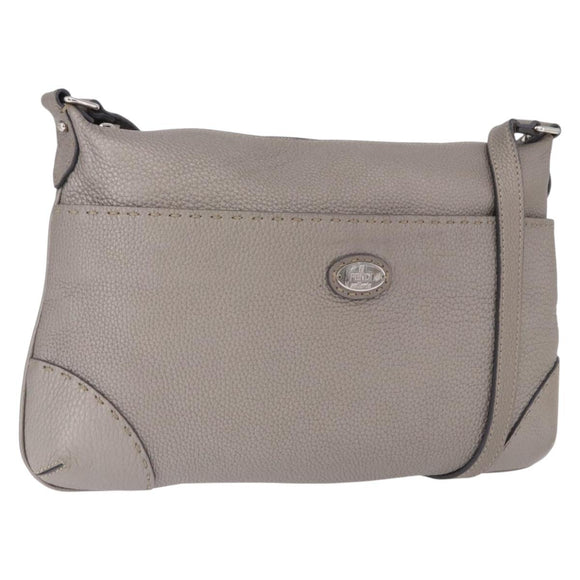 FENDI Celeria Shoulder Bag Leather Gray Silver Auth 195653V