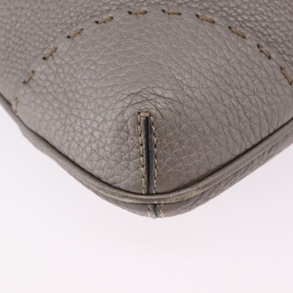 FENDI Celeria Shoulder Bag Leather Gray Silver Auth 195653V