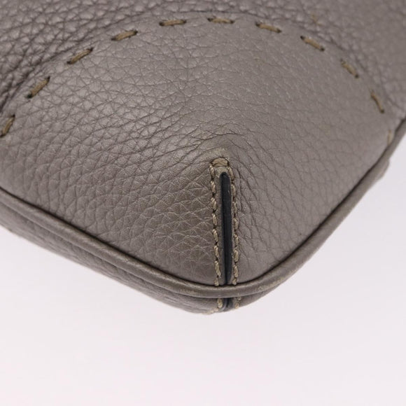 FENDI Celeria Shoulder Bag Leather Gray Silver Auth 195653V