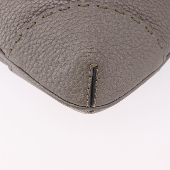 FENDI Celeria Shoulder Bag Leather Gray Silver Auth 195653V
