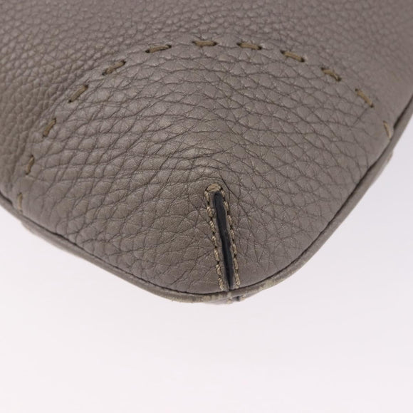 FENDI Celeria Shoulder Bag Leather Gray Silver Auth 195653V