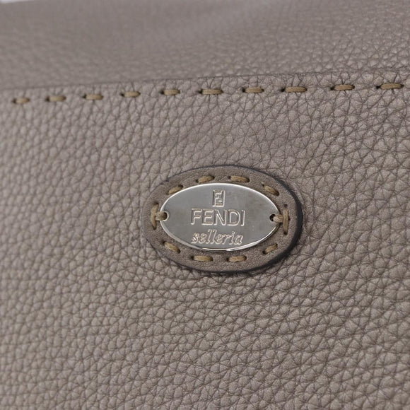 FENDI Celeria Shoulder Bag Leather Gray Silver Auth 195653V
