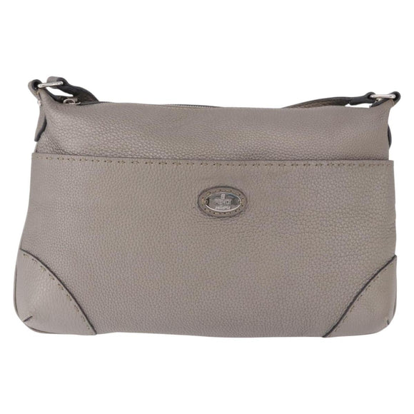 FENDI Celeria Shoulder Bag Leather Gray Silver Auth 195653V