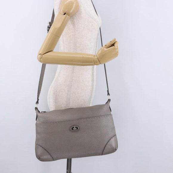 FENDI Celeria Shoulder Bag Leather Gray Silver Auth 195653V