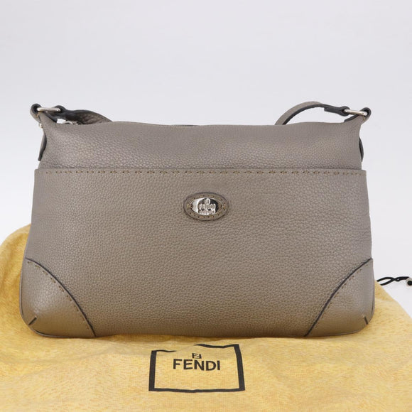 FENDI Celeria Shoulder Bag Leather Gray Silver Auth 195653V
